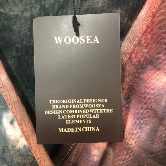 Woosea Dress Maxi Tie Dye Sleeveless Beachy Casual V Neck High Waist w/Band - Picture 10 of 10